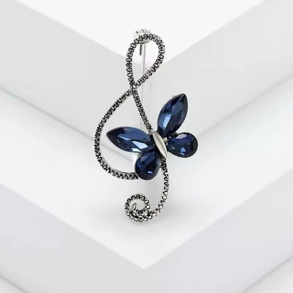 No Brand Jewelry - Blue Sapphire Rhinestone Butterfly Brooch Womens Casual Treble Clef Musical Pin